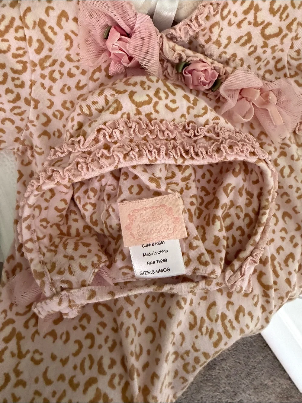 Biscotti Pink and Tan Leopard Print Baby gown w/matching cap